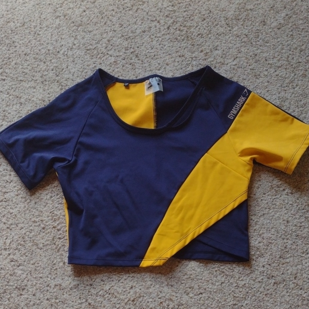 Navy and Yellow Gymshark Top